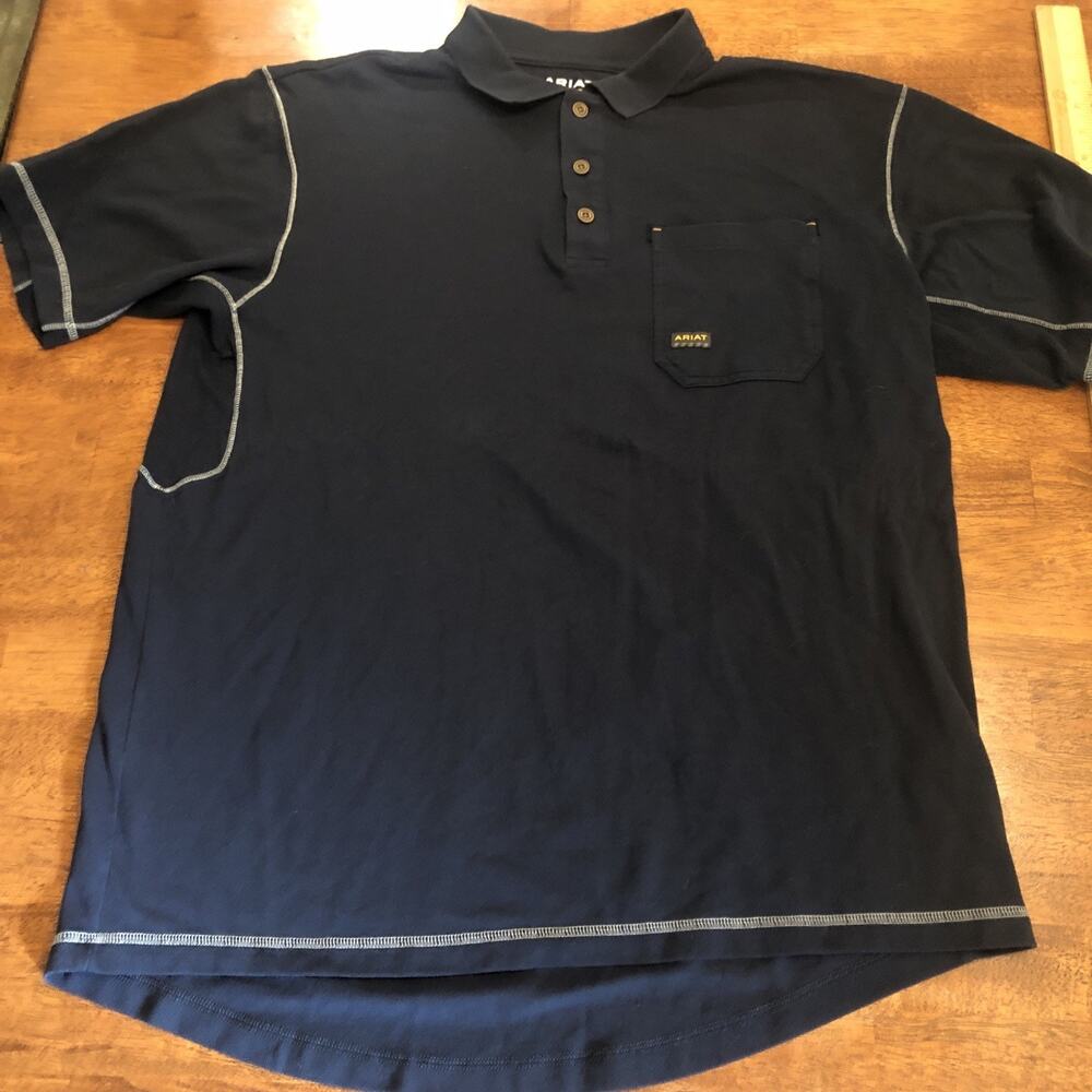 Ariat Rebar Foreman Shirt Mens Blue Short Sleeve Polo Pocket Work Mens Large